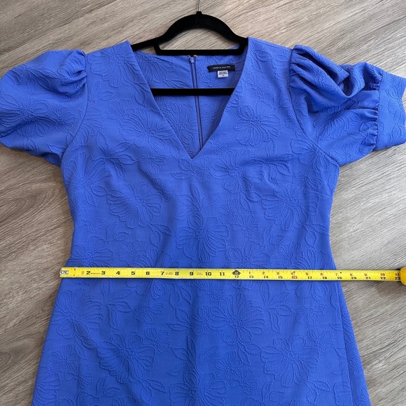 Tommy Hilfiger Womens 12 Cobalt Blue Floral Jacquard Puff Sleeve Sheath Dress - Picture 6 of 8